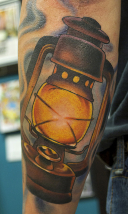 Nice Lantern Tattoo On Arm Sleeve