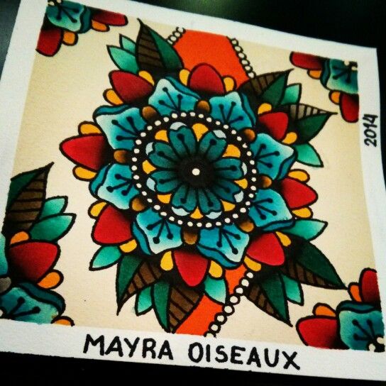 Nice Mandala Flower Old School Tattoo Design By Mayra Oiseaux