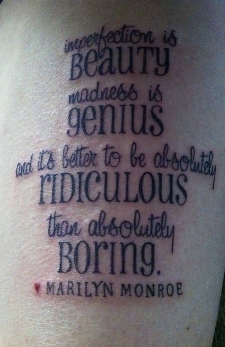 Nice Marilyn Monroe Imperfection Quote Tattoo