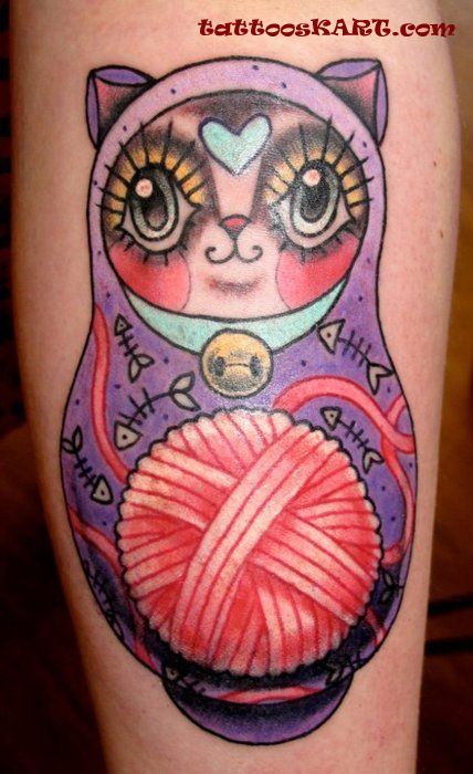 Nice Matryoshka Knitting Tattoo On Arm