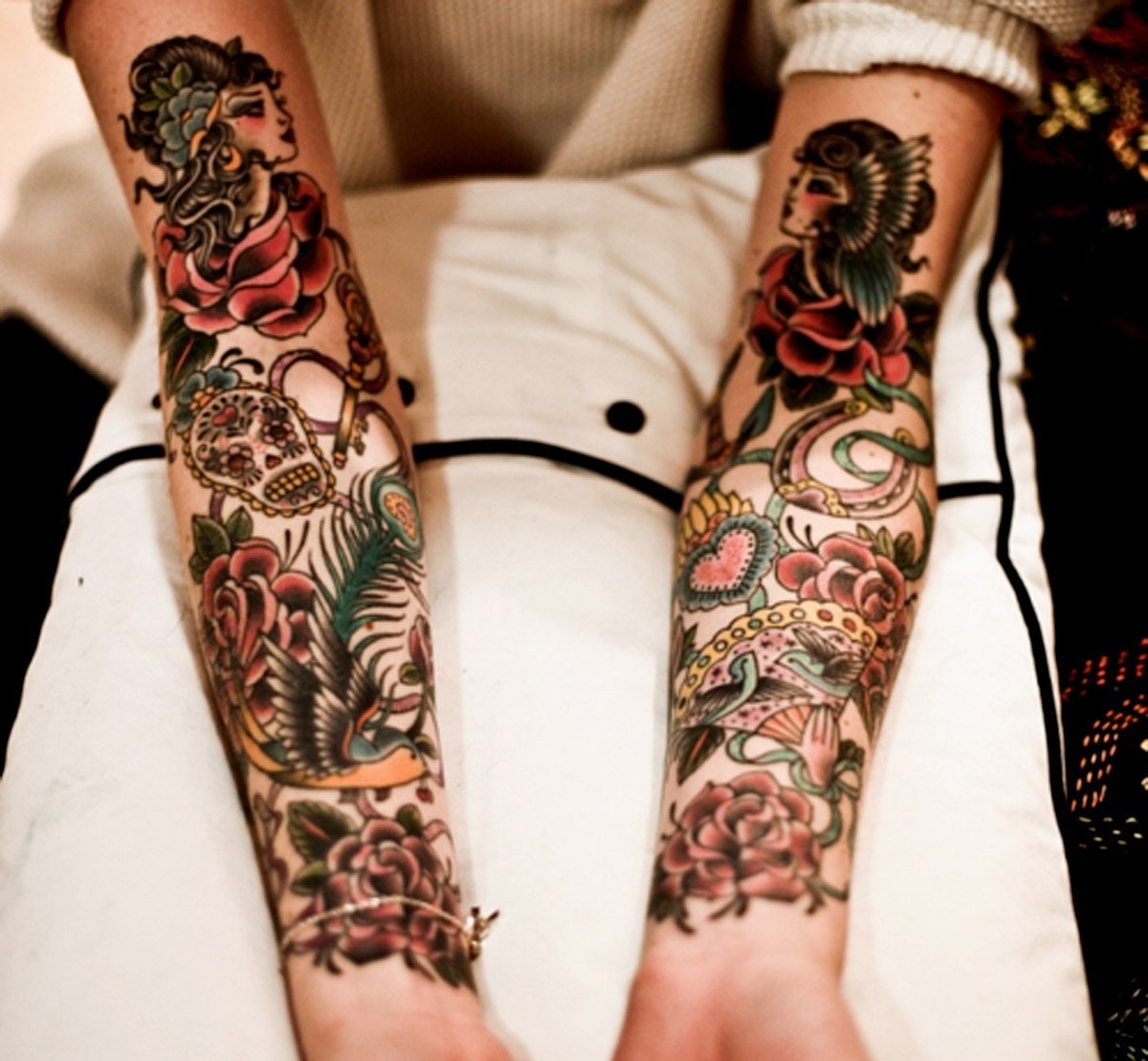 Nice Old School Tattoos On Both Forearms