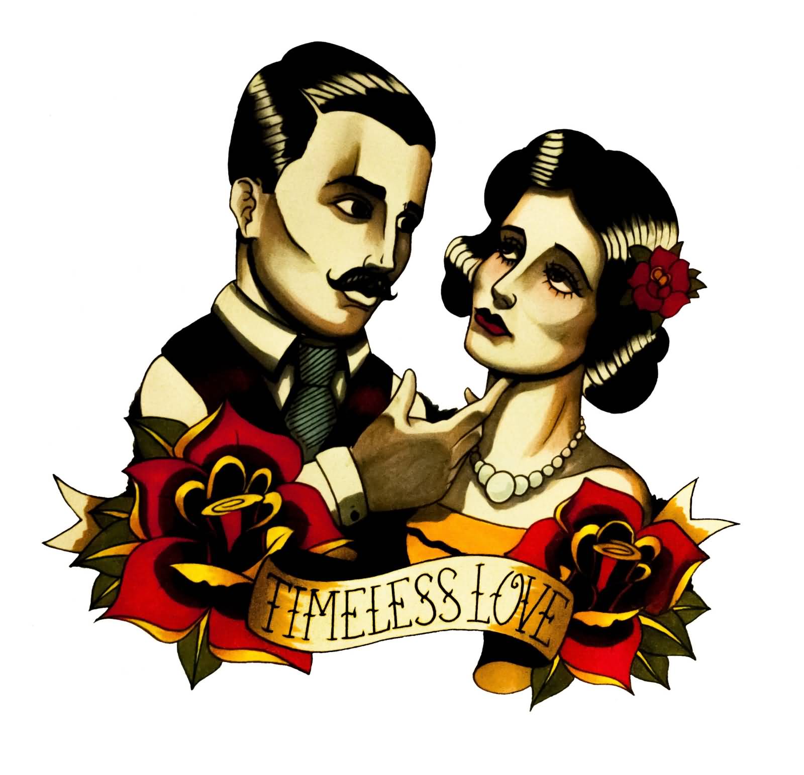 Nice Old School Timeless Love Tattoo Design By TheBrokenPuppet