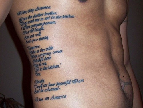 Nice Poem Tattoo On Side Rib For Men