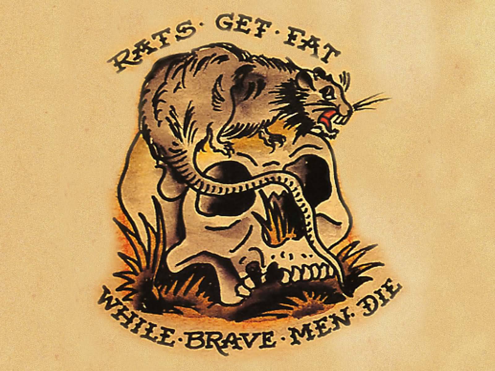 Nice Truth Saying With Rat On Skull Old School Tattoo Design