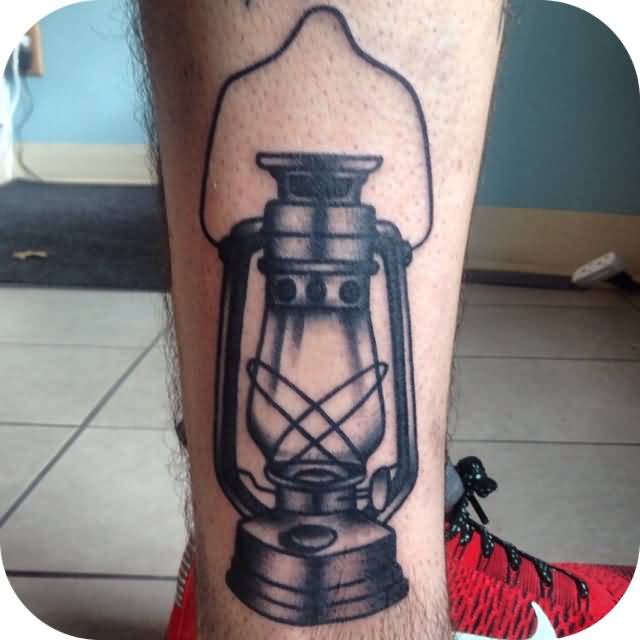 Oil Lantern Tattoo On Right Leg
