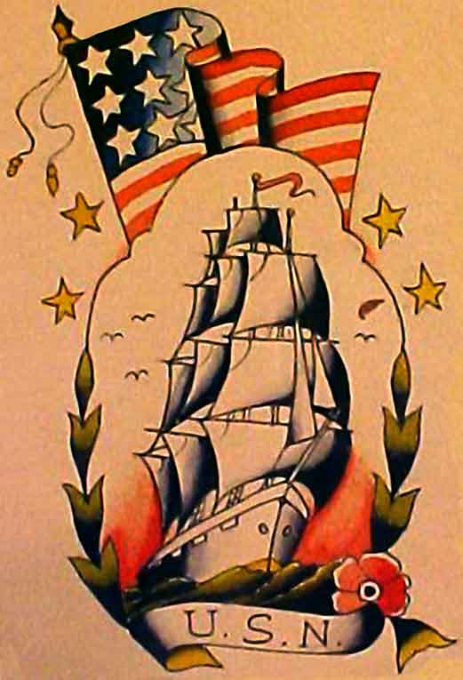 Old School American Sea Ship Tattoo Design