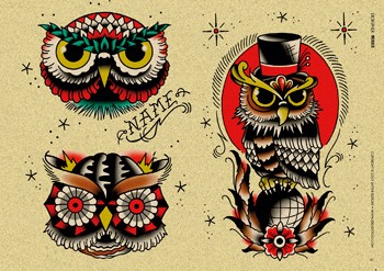 Old School Owl Tattoos Design Set