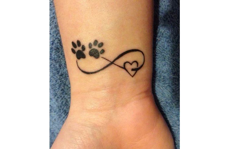 Paw And Heart Infinity Symbol Tattoo On Wrist