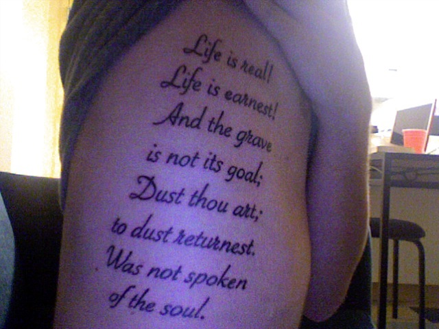 Poem About Life Tattoo On Right Side Rib