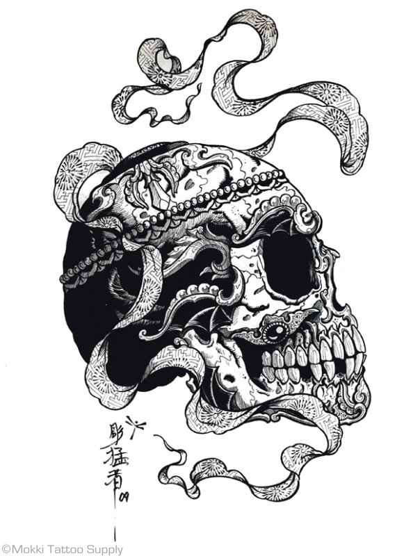 Realistic Grey Skull Tattoo Stencil By Horimouja