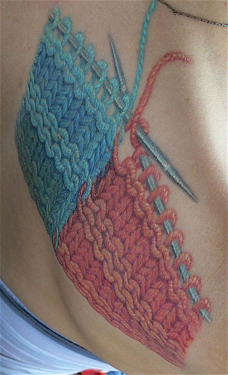 Realistic Knitting Piece Tattoo