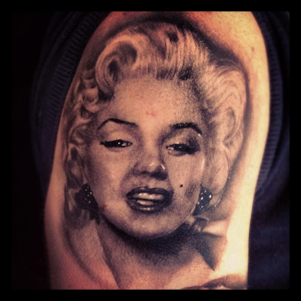 Realistic Marilyn Monroe Face Tattoo