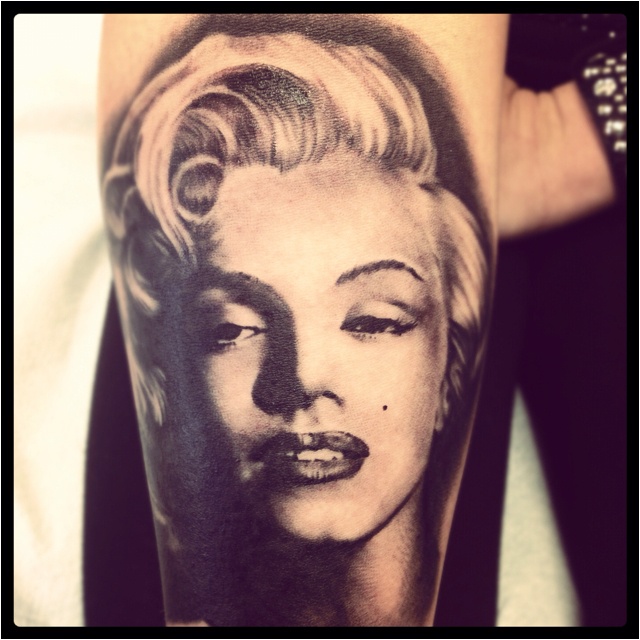 Realistic Marilyn Monroe Forearm Tattoo By Rich Wren