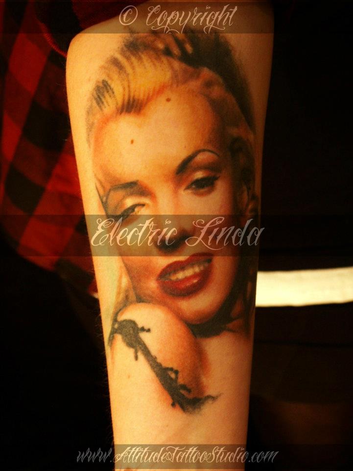 Realistic Marilyn Monroe Tattoo On Forearm