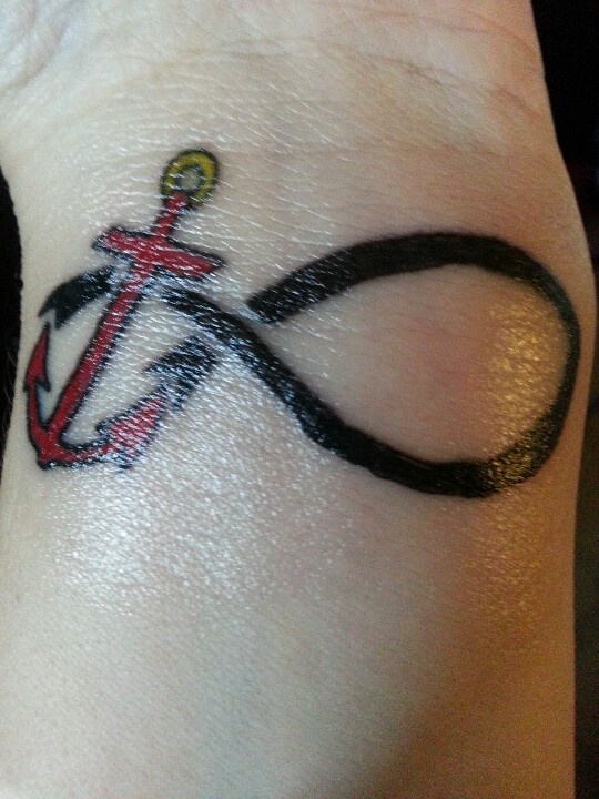 Red Anchor With Infinity Symbol Tattoo