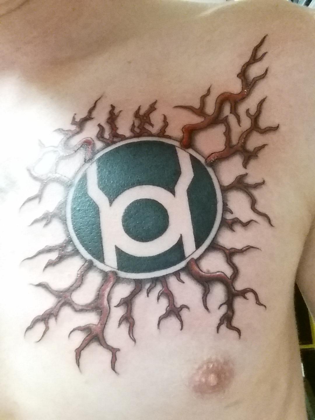 Red Lantern Logo Tattoo On Chest By Don Demers