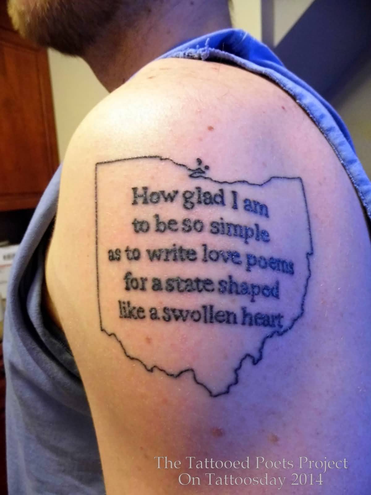 Shaped Like A Swollen Heart Poem Tattoo On Left Shoulder
