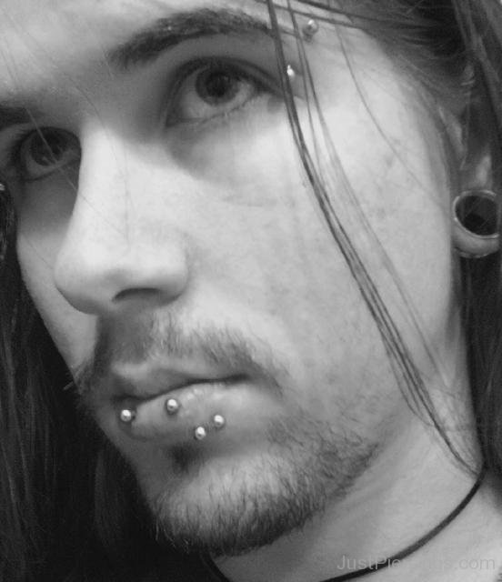 Shark Bite Piercing With Silver Studs For Men