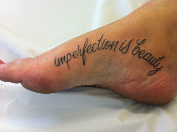Short Marilyn Monroe Imperfection Quote Tattoo On Foot