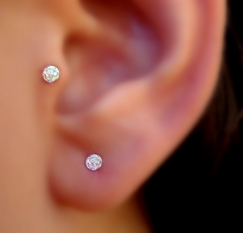 Silver Studs Ear Lobe And Tragus Piercing Ideas