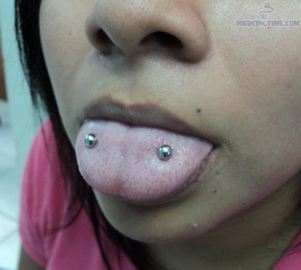 Silver Studs Tongue Surface Piercing For Girls