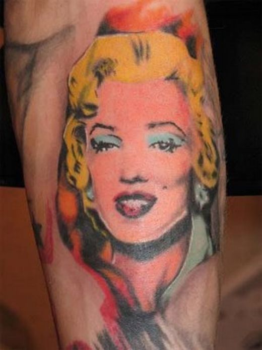 Simple Marilyn Monroe Colored Tattoo On Half Sleeve