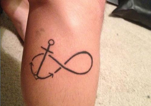 Simple Navy Infinity Symbol Tattoo On Leg