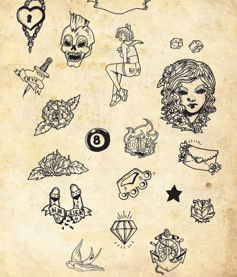 Simple Old School Tattoos Sketch Set By Matsuh
