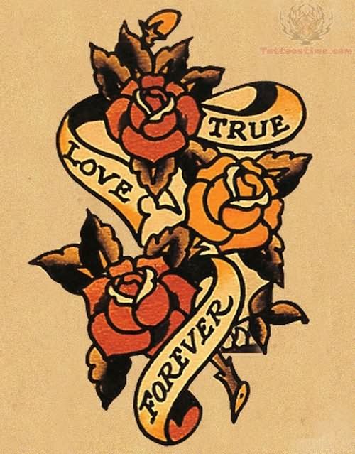 Simple True Love Forever Old School Tattoo Design