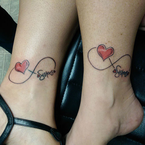 Sisters Heart Infinity Tattoos On Ankles
