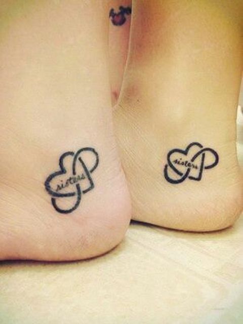 Sisters Heart Infinity Tattoos On Heels