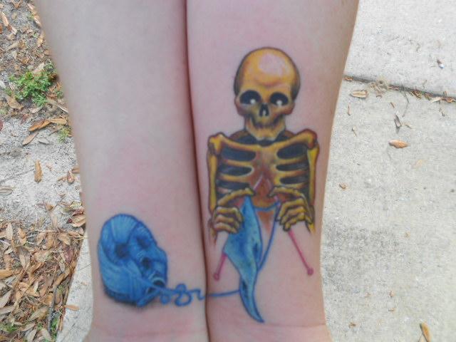 Skeleton Knitting Tattoo On Both Arms
