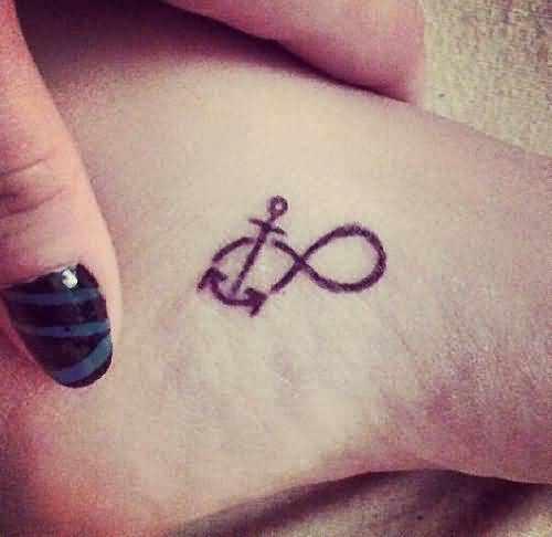 Small Anchor Infinity Symbol Tattoo On Foot