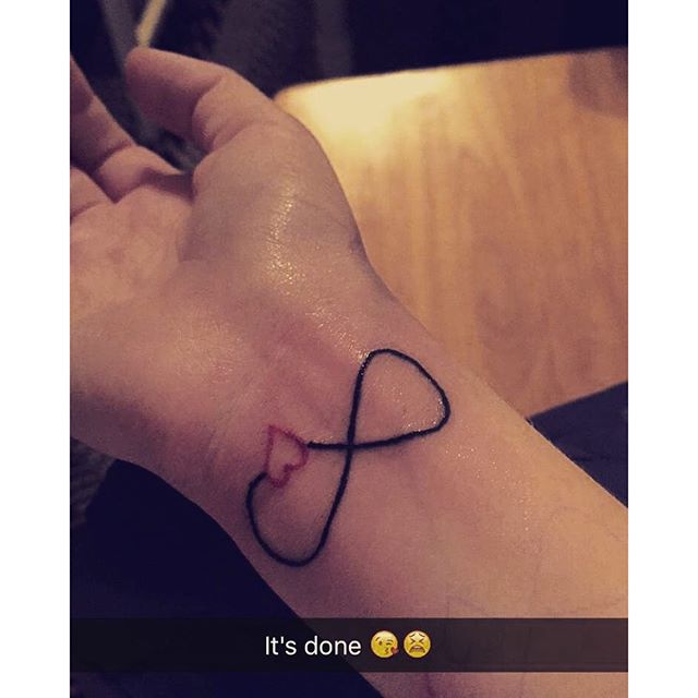 Small Heart Shape With Infinity Symbol Tattoo On Wrist