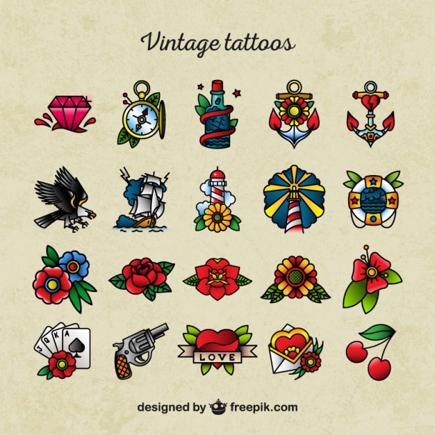 Small Old School Icons Tattoo Design Set