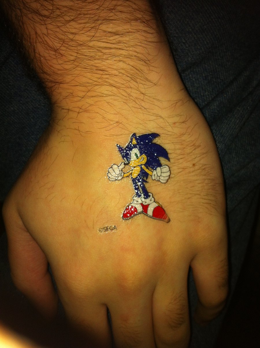 Small Sonic Temporary Tattoo On Hand By Cooperraymer.