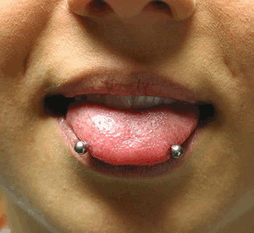 Snake Eyes Silver Barbell Tongue Surface Piercing