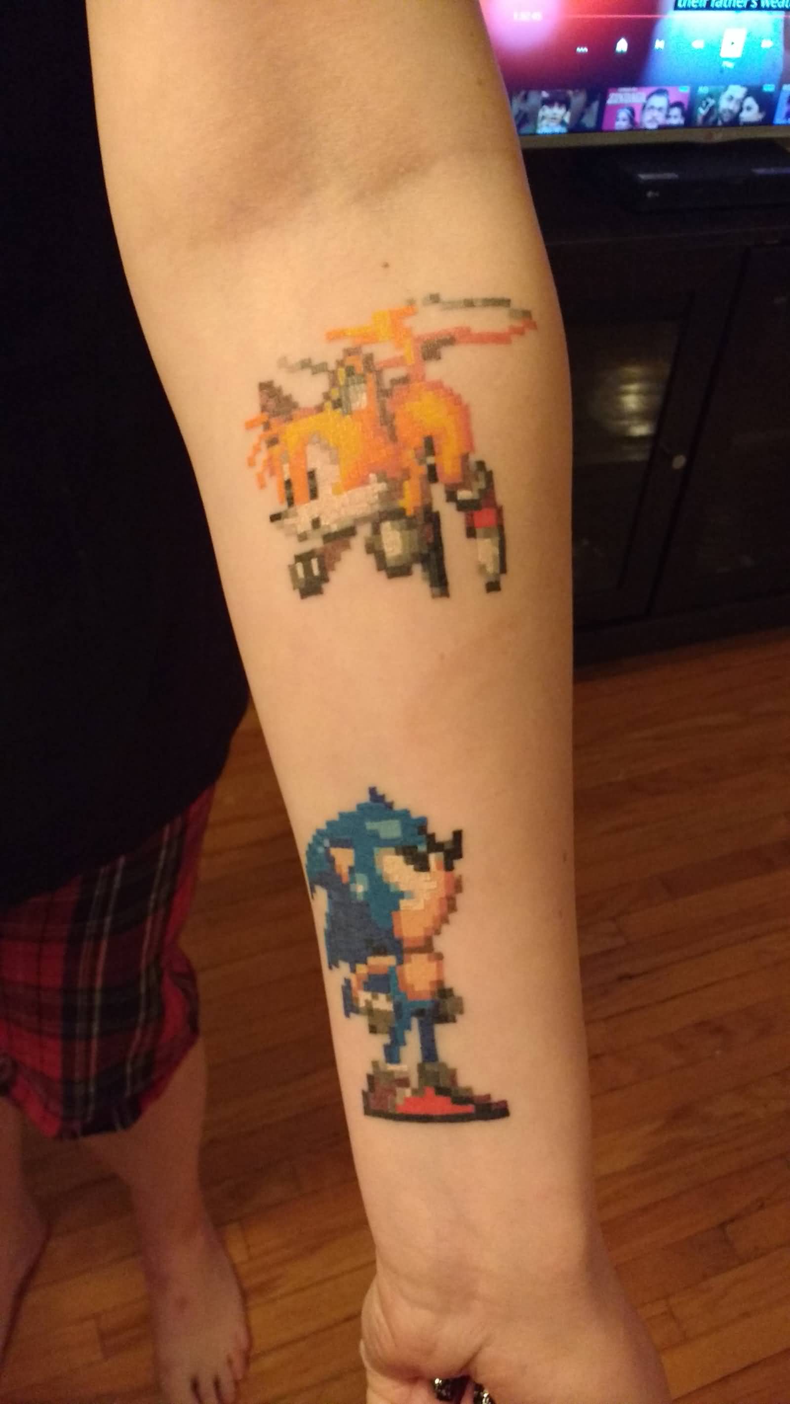 Sonic And Tails 16 Bit Tattoo On Forearm By Neil