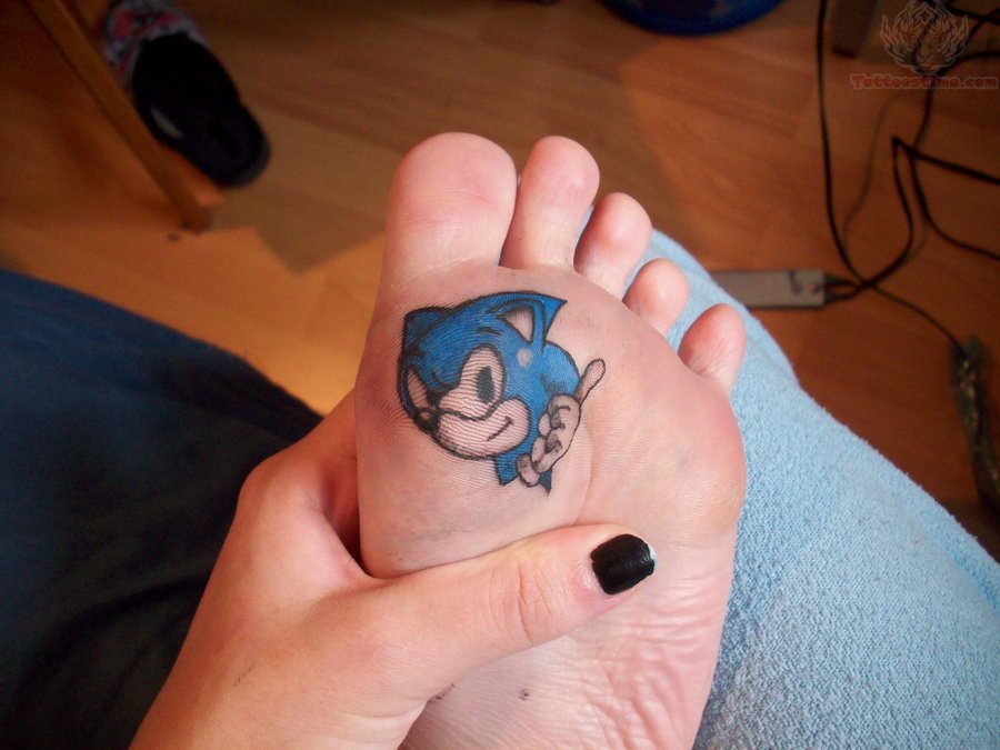 Sonic Head Tattoo On Under Foot