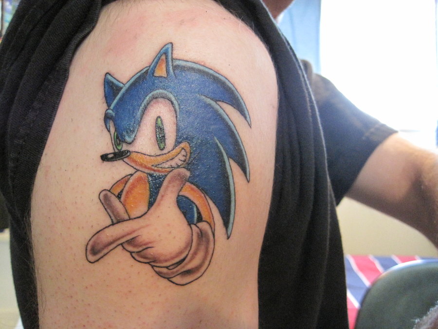 Sonic The Hedgehog Tattoo On Right Shoulder By Scott KO.