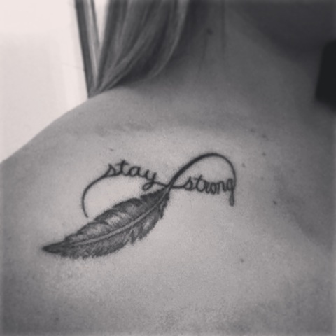 Stay Strong Infinity Symbol Tattoo On Upper Shoulder