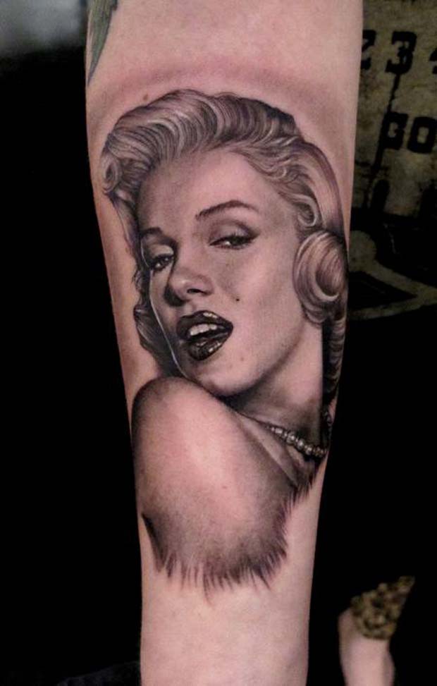 Stunning Marilyn Monroe Portrait Tattoo On Arm