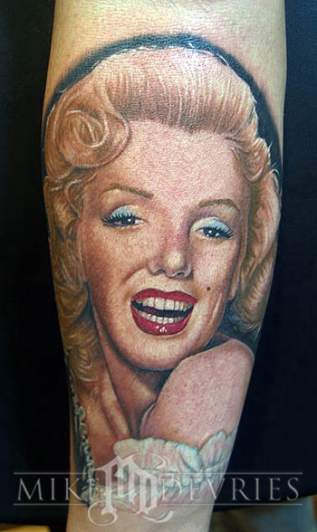 Superb Marilyn Monroe Portrait Tattoo On Arm