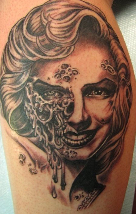 Terrific Evil Marilyn Monroe Face Tattoo