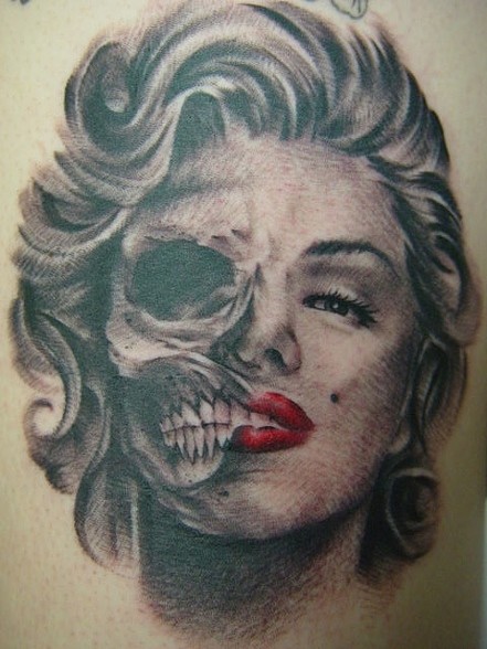 Terrific Marilyn Monroe Skull Tattoo By Nick Flanagan