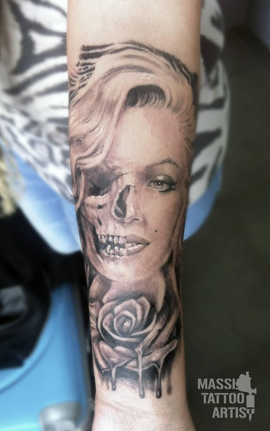 Terrific Skull Marilyn Monroe Tattoo On Forearm By Masshi128 D6pxeef