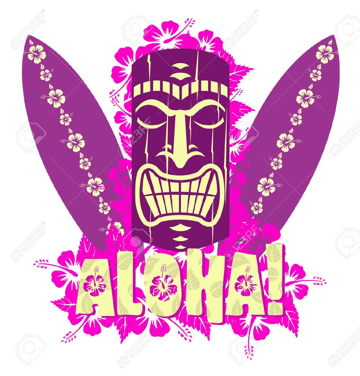 Tiki Mask With Surfboards Aloha Text Picture
