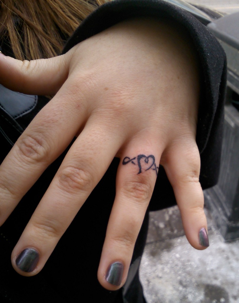 Tiny Heart Infinity Tattoo On Finger