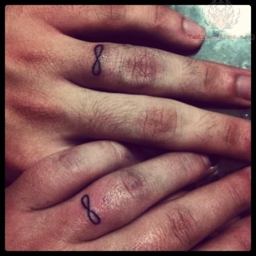 Tiny Infinity Matching Tattoos On Fingers