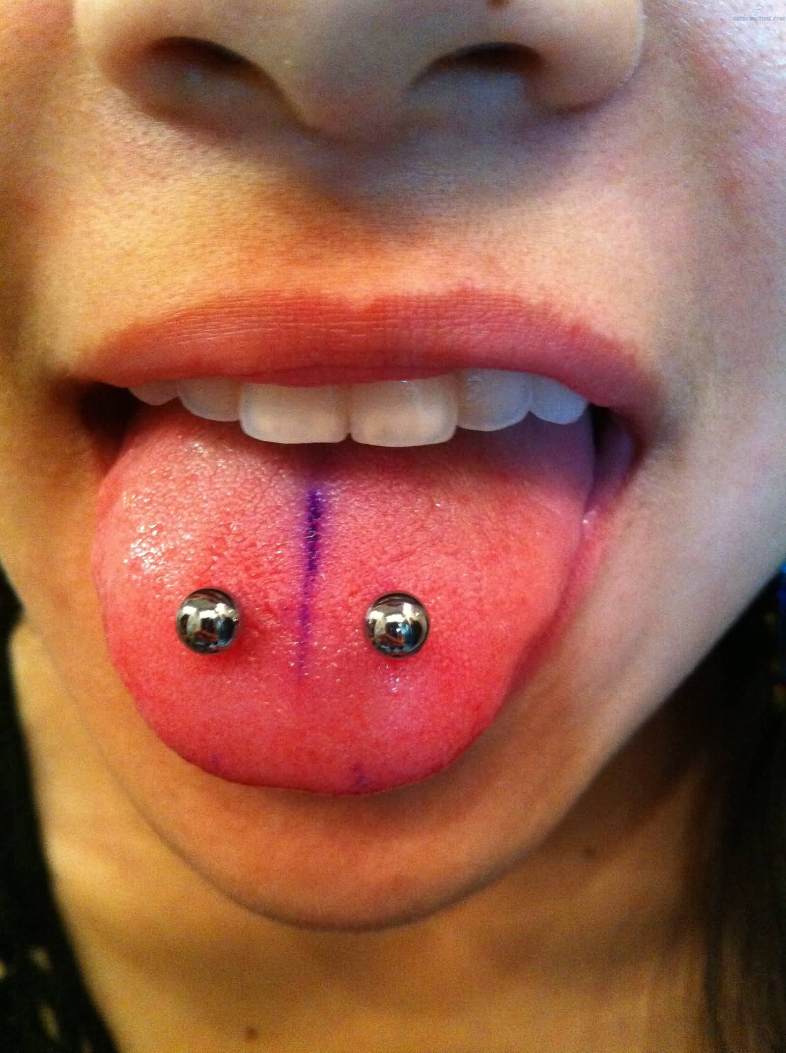Tongue Surface Piercing With Barbell